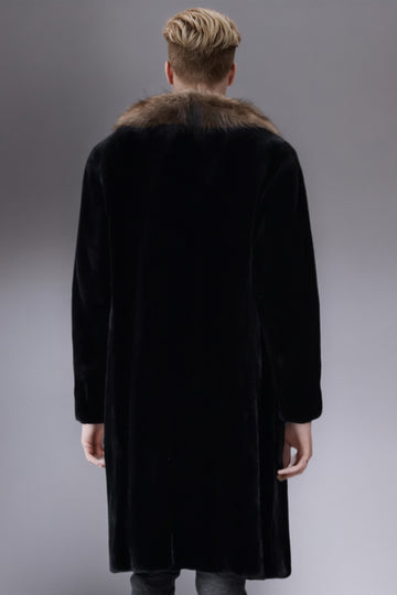 Black Thick Faux Fur Long Men's Winter Coat